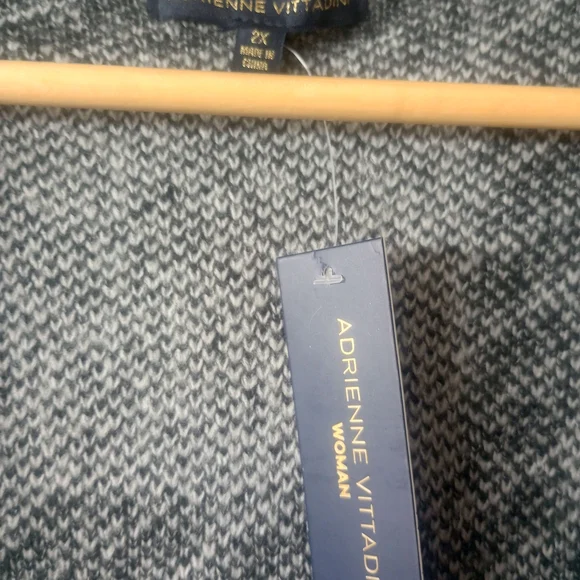 Adrienne Vittadini Gray Plaid Cardigan with Fringe - Picture 4 of 6